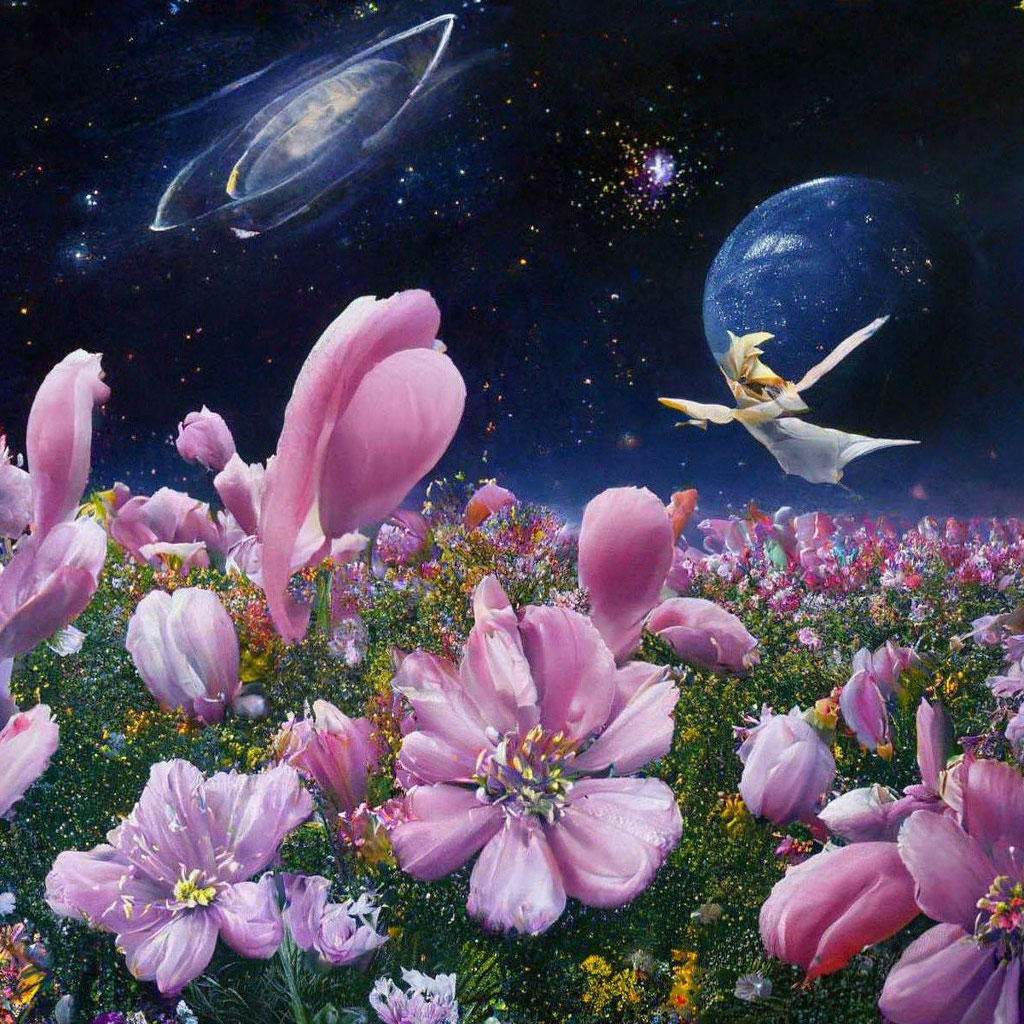 «Цветы летают в космосе» — создано в Шедевруме