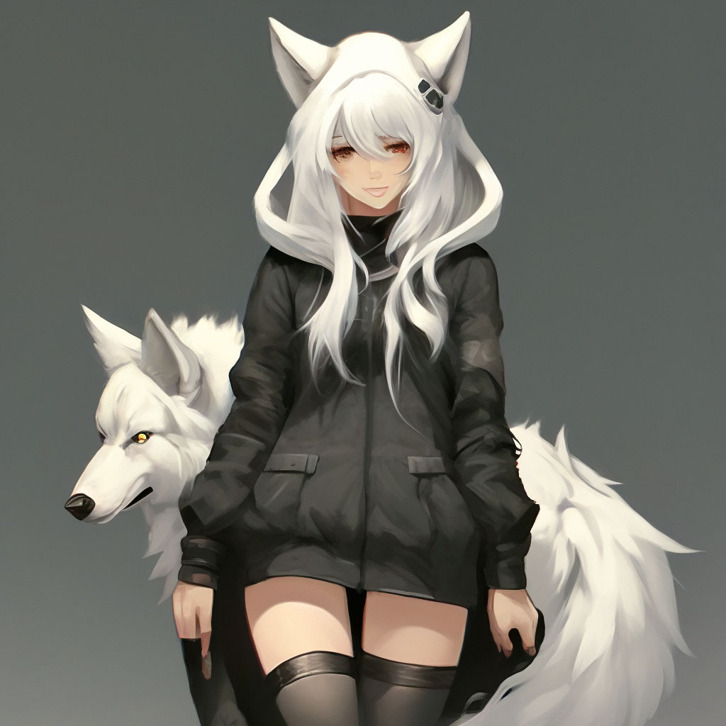 Красивая девушка волк, белые волосы…» — создано в Шедевруме