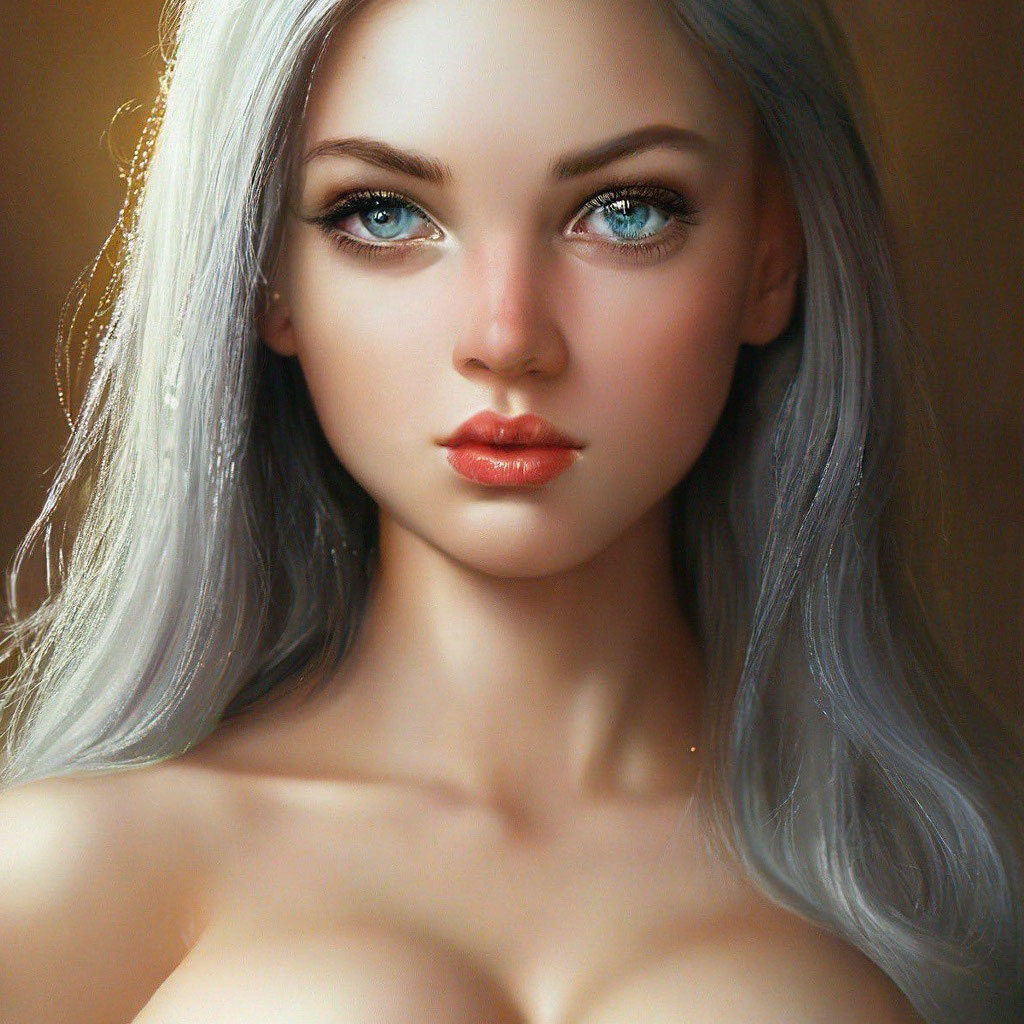 «Белая девушка с большими серыми …» — создано в Шедевруме