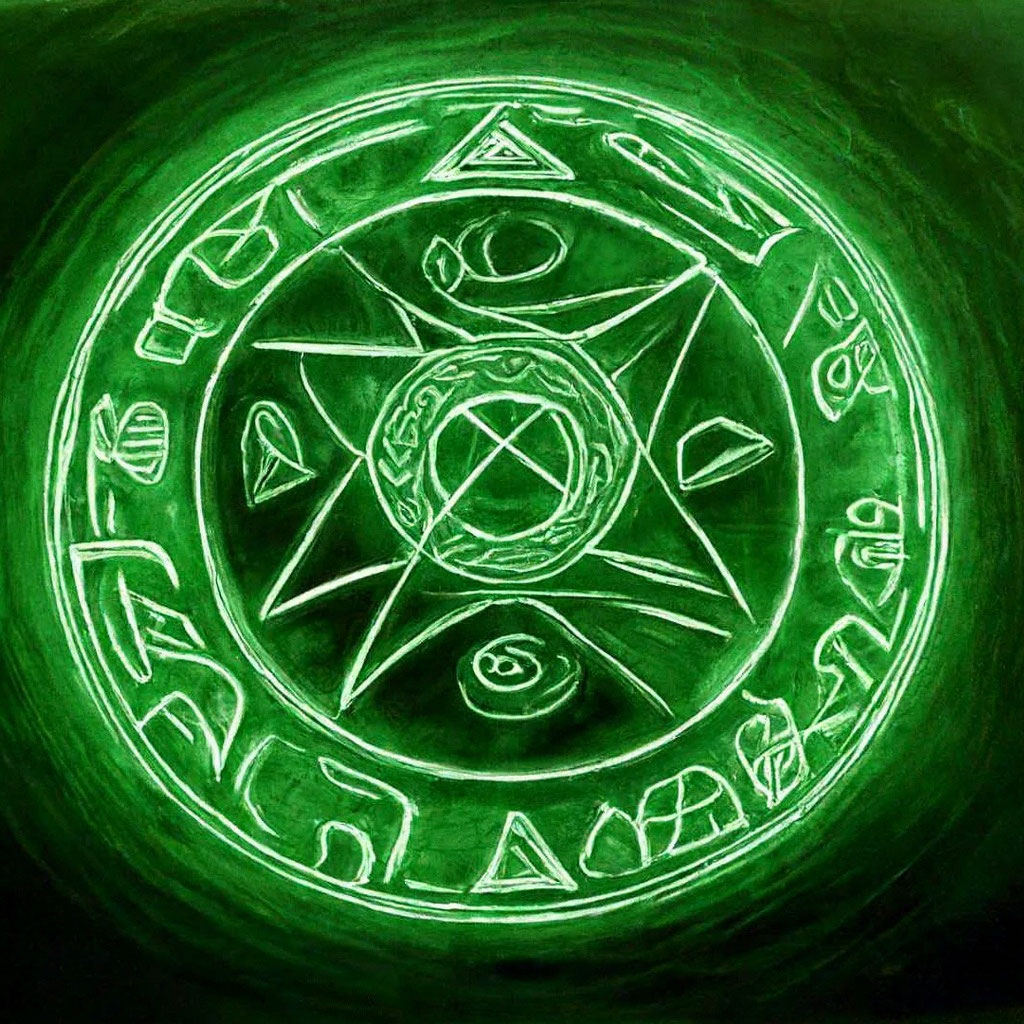 Магический круг с рунами, зеленый …» — создано в Шедевруме