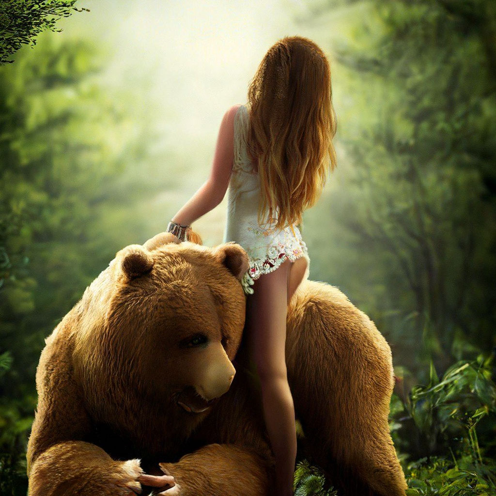 Girl and bear, love girl and…