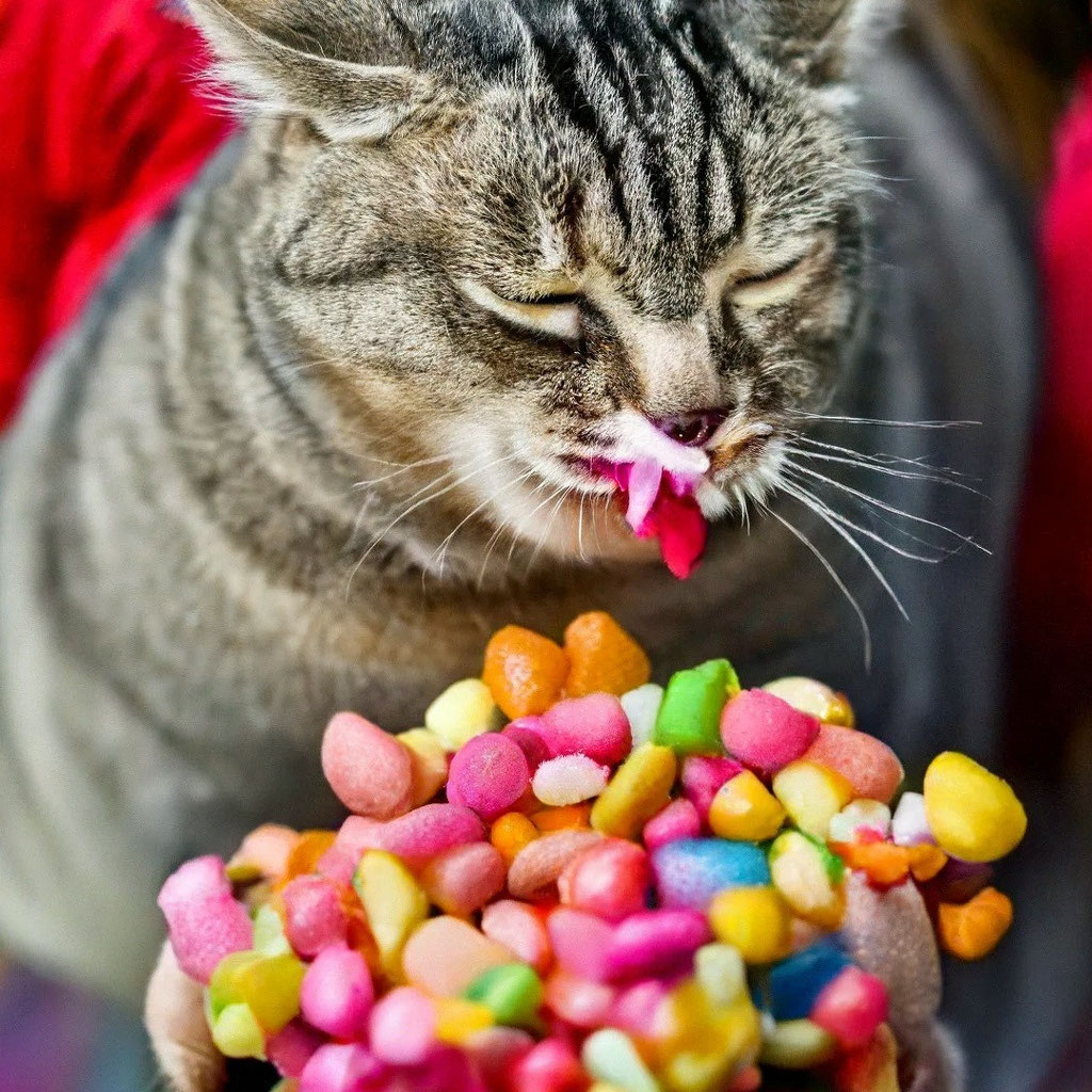 Толстый кот блюет конфетами на …» — создано в Шедевруме
