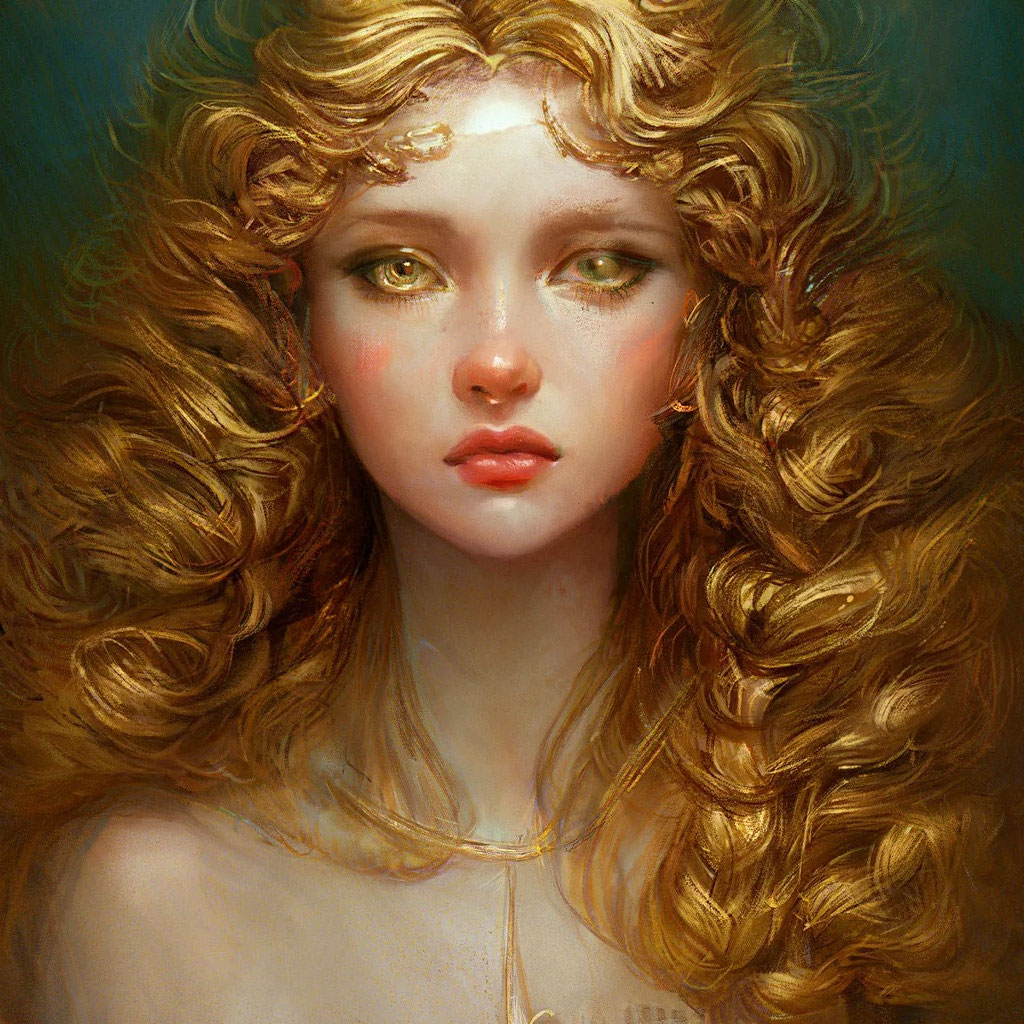 "A girl with wild golden eyes, long …" — image created in Shedevrum