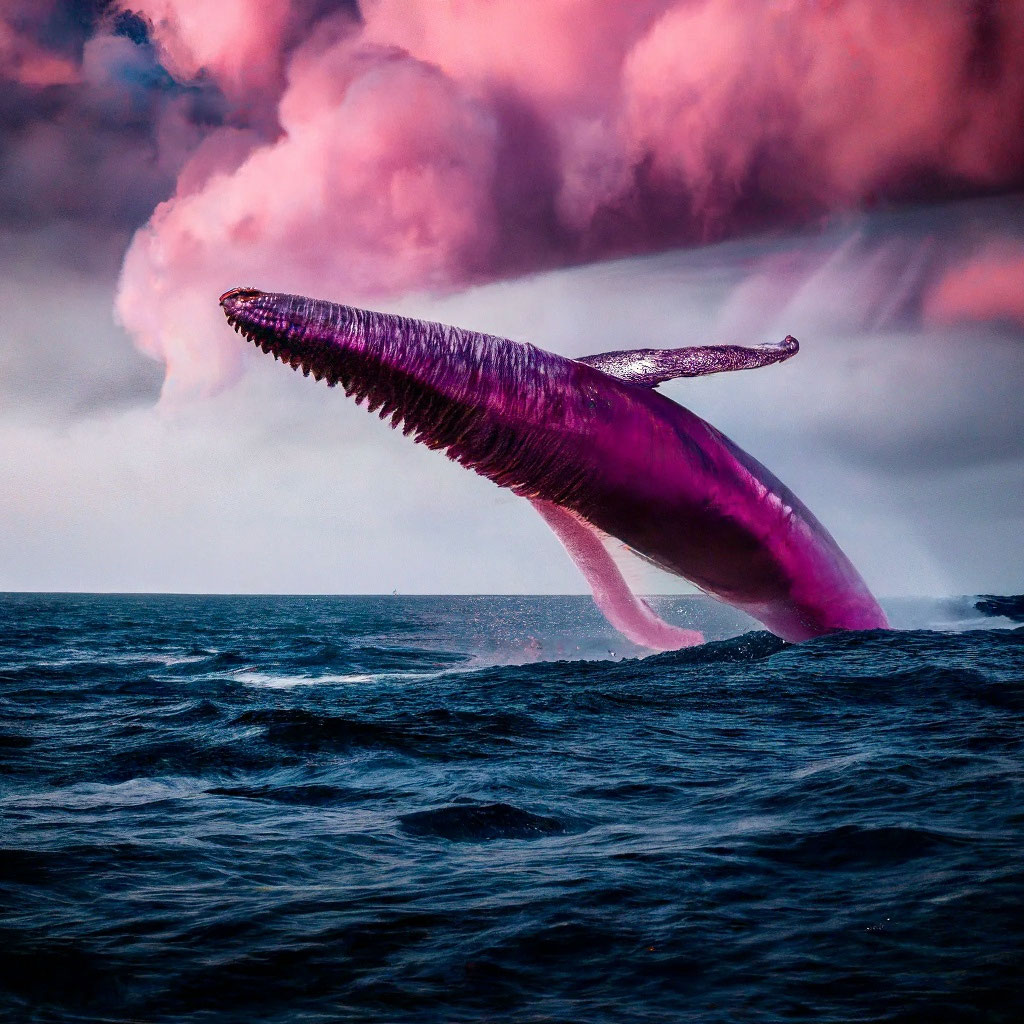 «Большой розовый кит выпрыгивает из …» — создано в Шедевруме