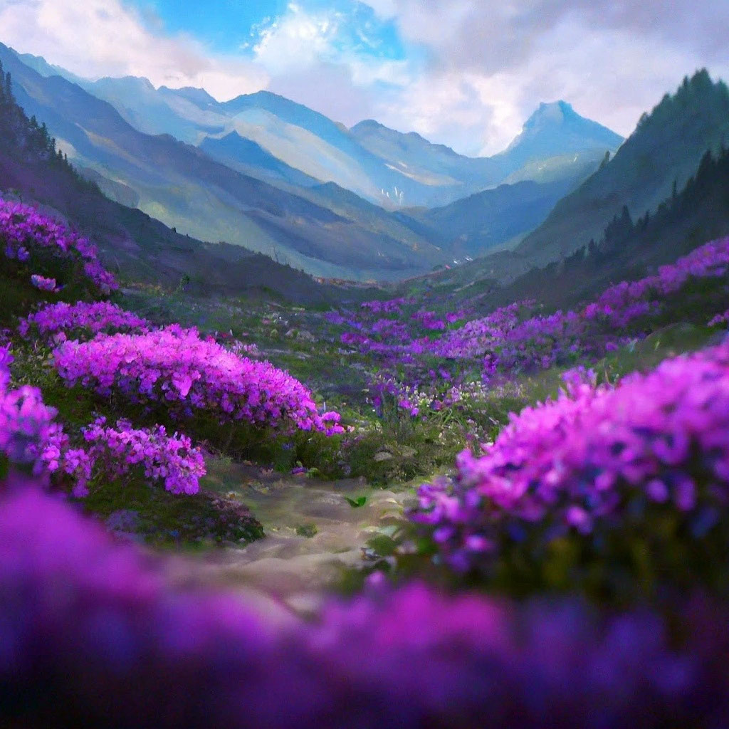 Подножье горы в пурпурных цветах …» — создано в Шедевруме