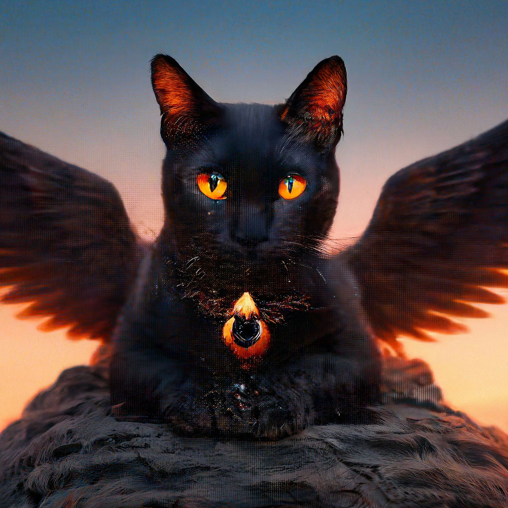 Черная кошка с огненными глазами, с…» — создано в Шедевруме