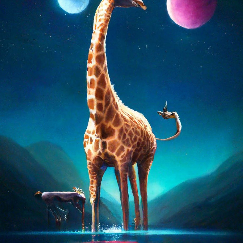 Жираф стоит в космосе и плавает в…» — создано в Шедевруме