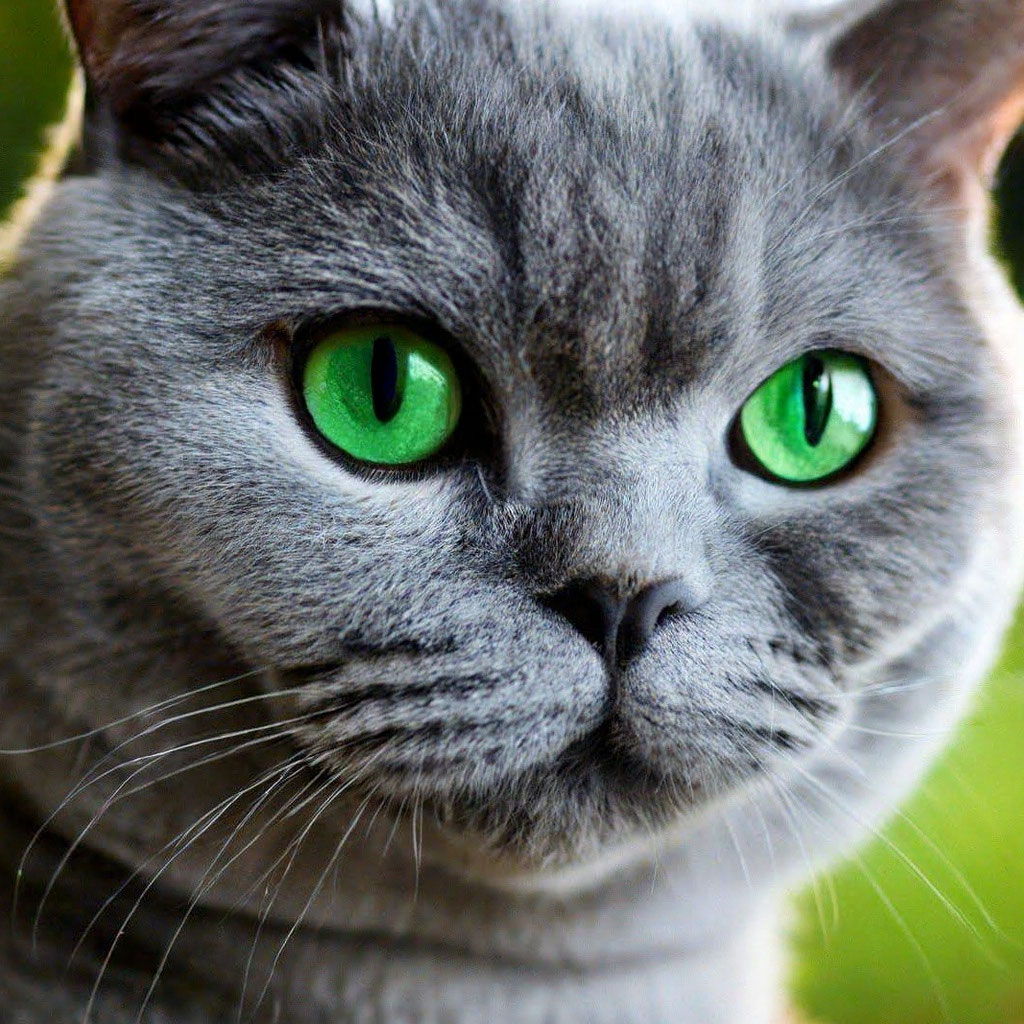 британский кот с зелеными глазами