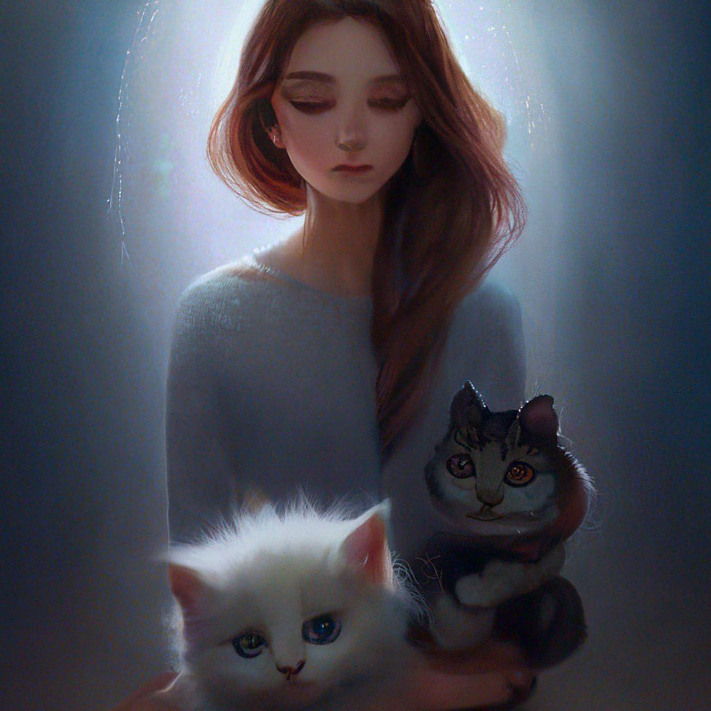 Девочка и котенок рисунок