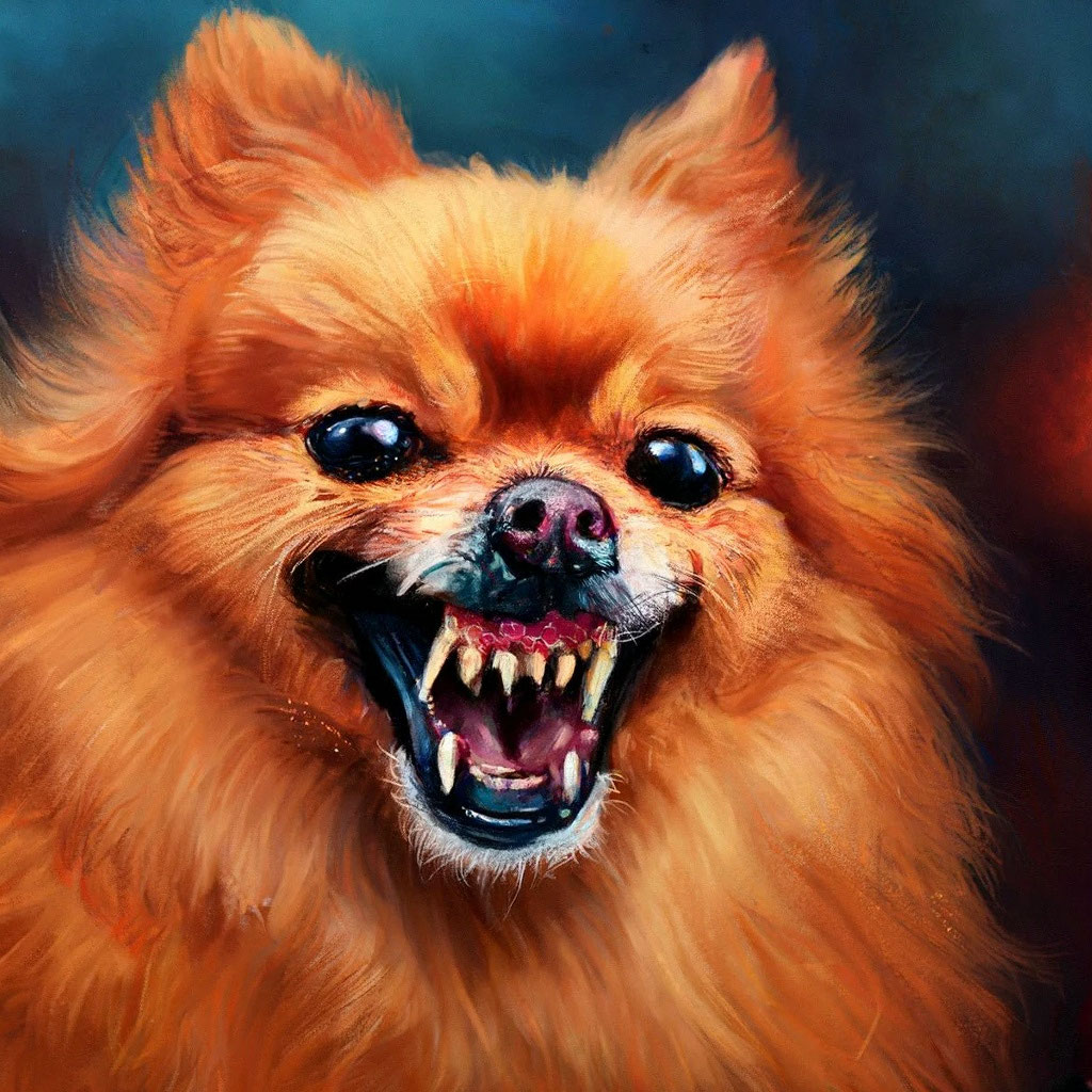 Злой шпиц фото "Angry pomeranian sits on the couch ." image created in Shedevrum