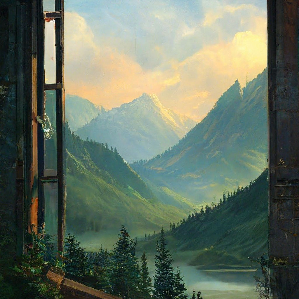 Утренний вид из окна на горы» — создано в Шедевруме