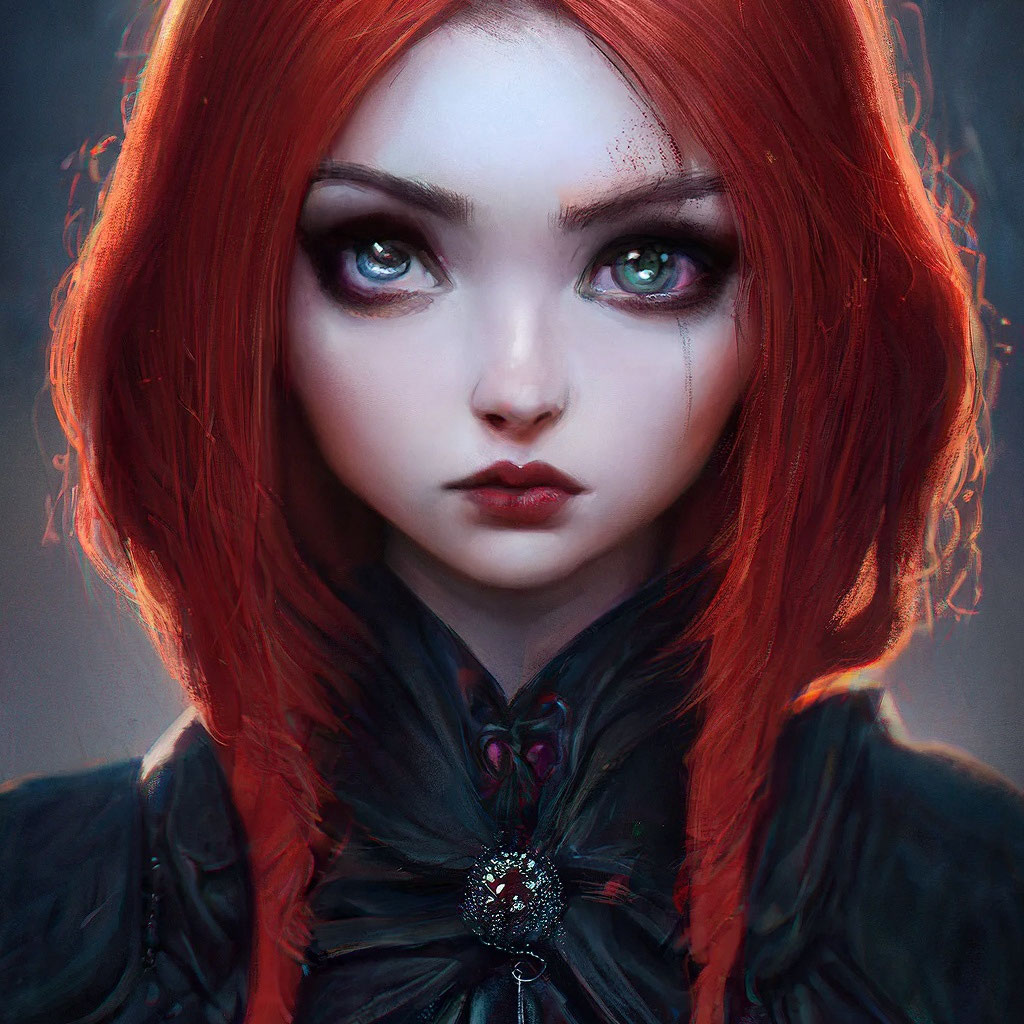 cute black-and-red haired goth girl, goth look and