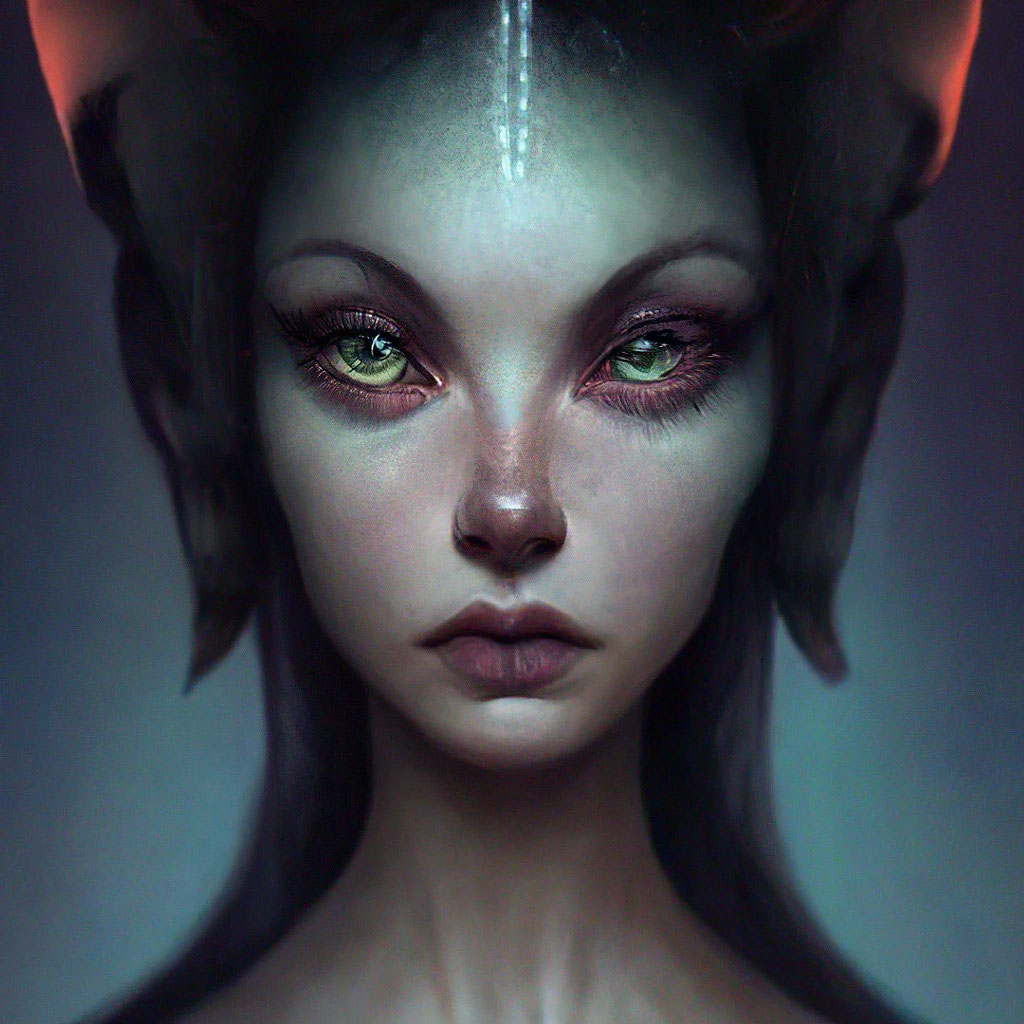 "Dark-skinned alien girl with cat eyes" - image created in Shedevrum