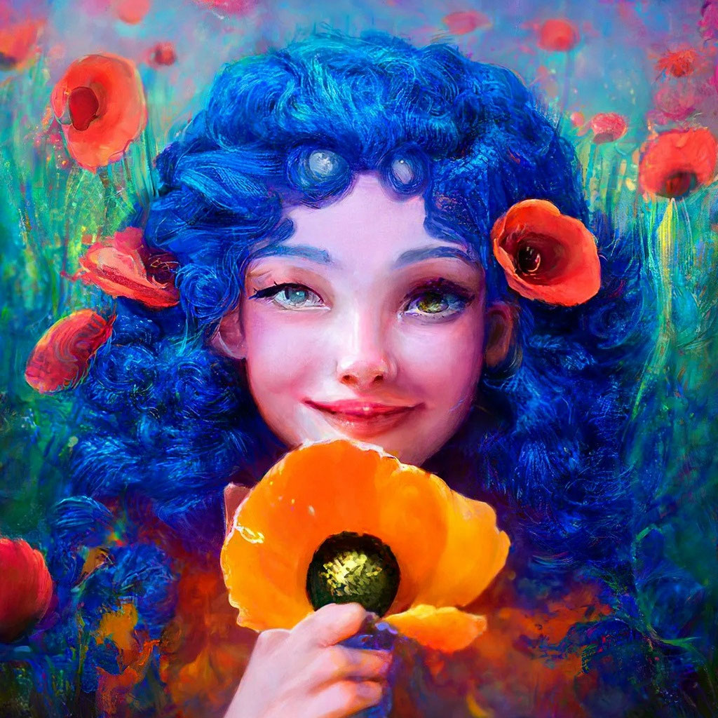 «Синяя Девушка-инопланетянка с …» — создано в Шедевруме