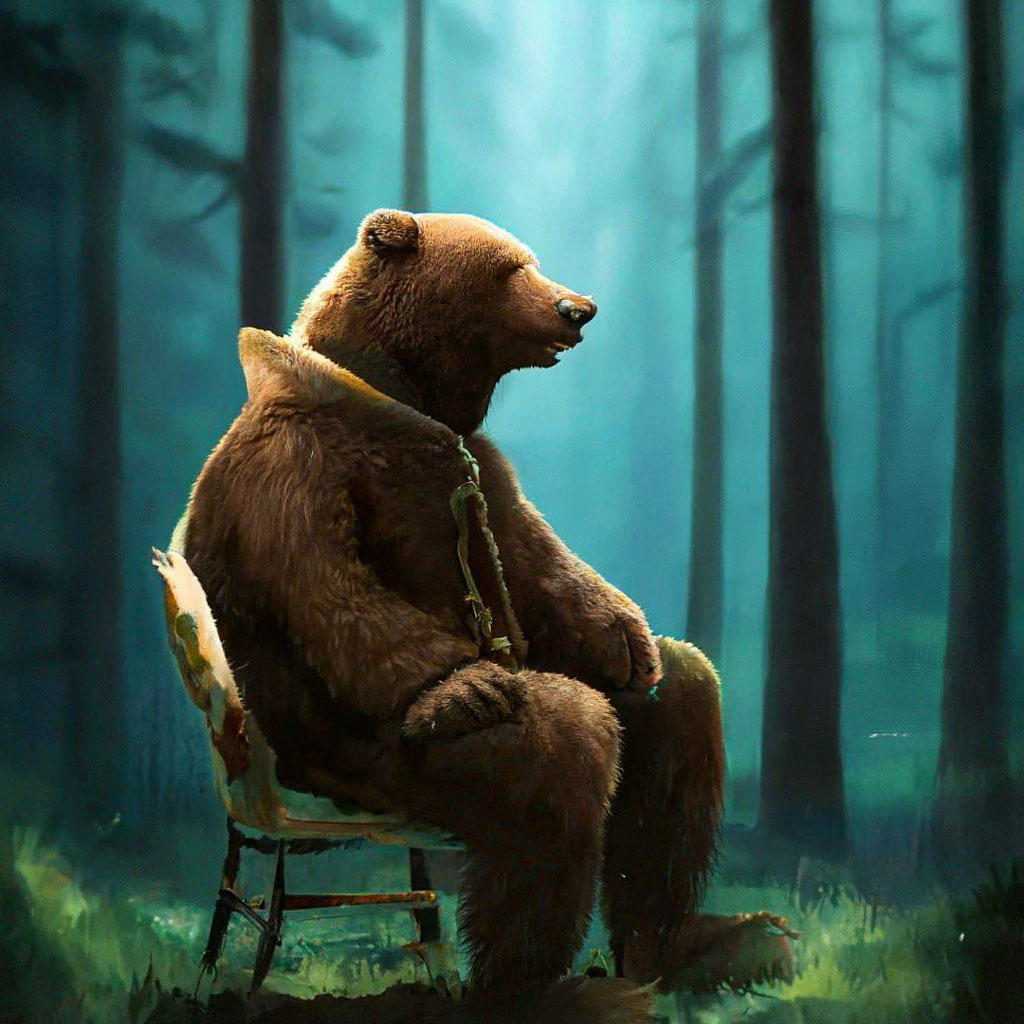 «Бурый медведь в пиджаке сидит на …» — создано в Шедевруме