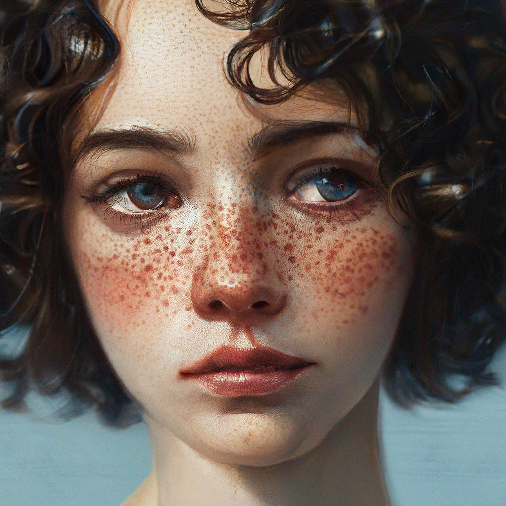 «Нежный портрет темноволосой девушки с…» — создано в Шедевруме