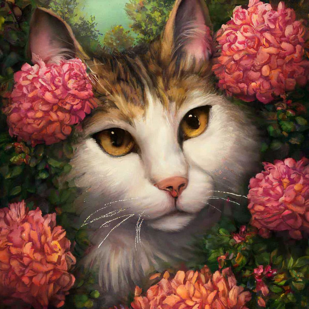 Котик в цветах картинки