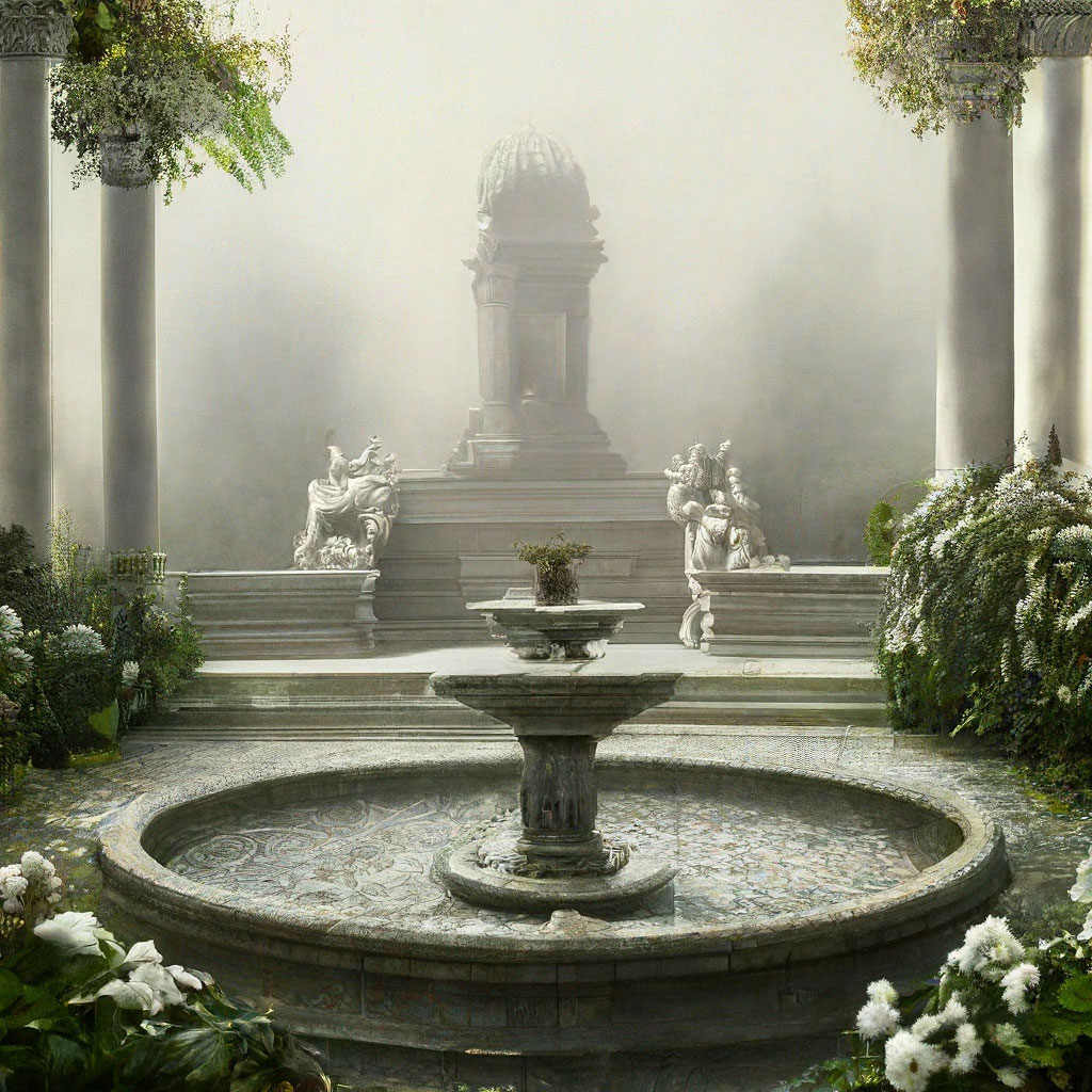 Vintage garden with bird house and bunting 