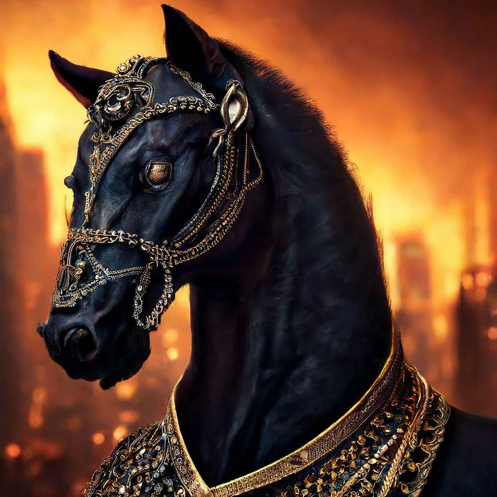 Демонический чёрный конь в …» — создано в Шедевруме