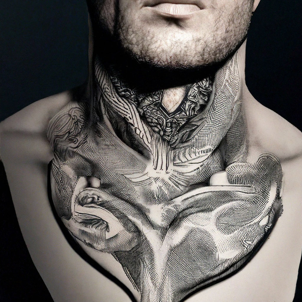 Объемный эскиз тату на шею» — создано в Шедевруме
