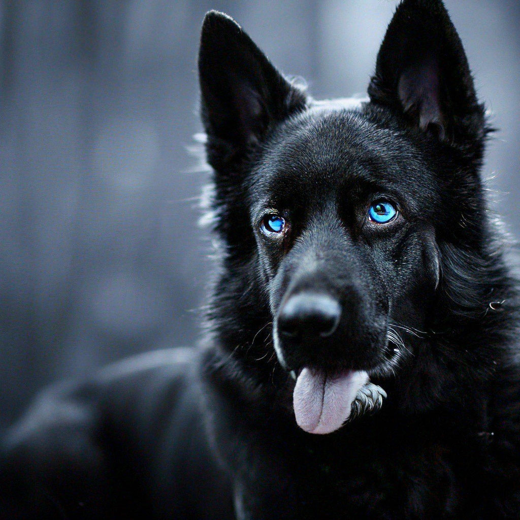 Black german shepherd with fashion blue eyes