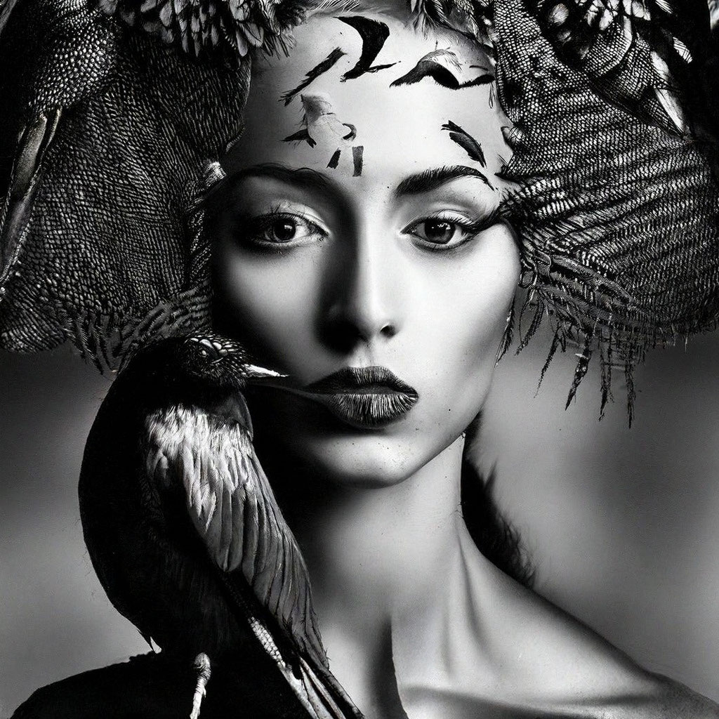 «Женщина-птица чёрно-белая …» — создано в Шедевруме