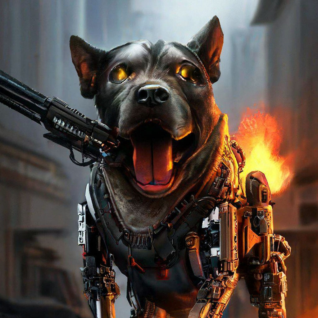 Лютая собака киборг с автоматом и …» — создано в Шедевруме