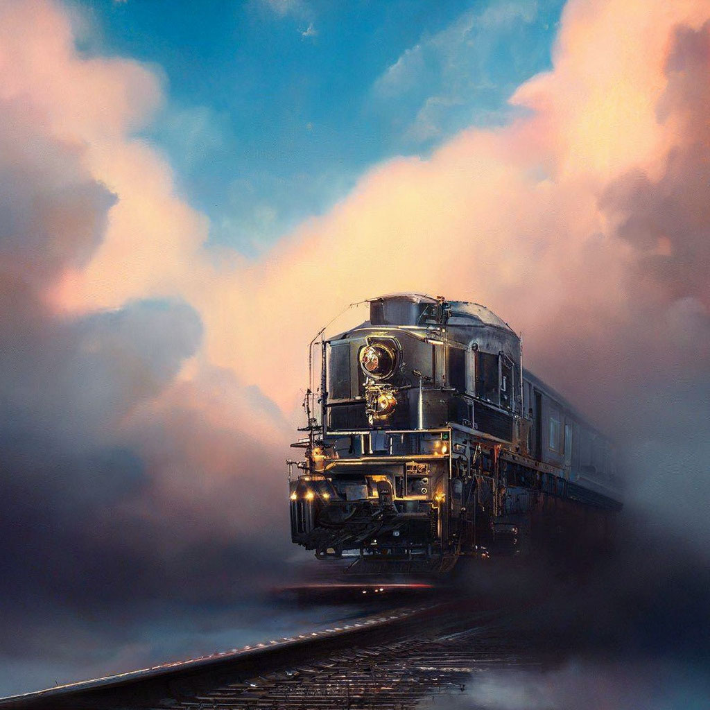 Поезд выезжает из облаков, арт …» — создано в Шедевруме