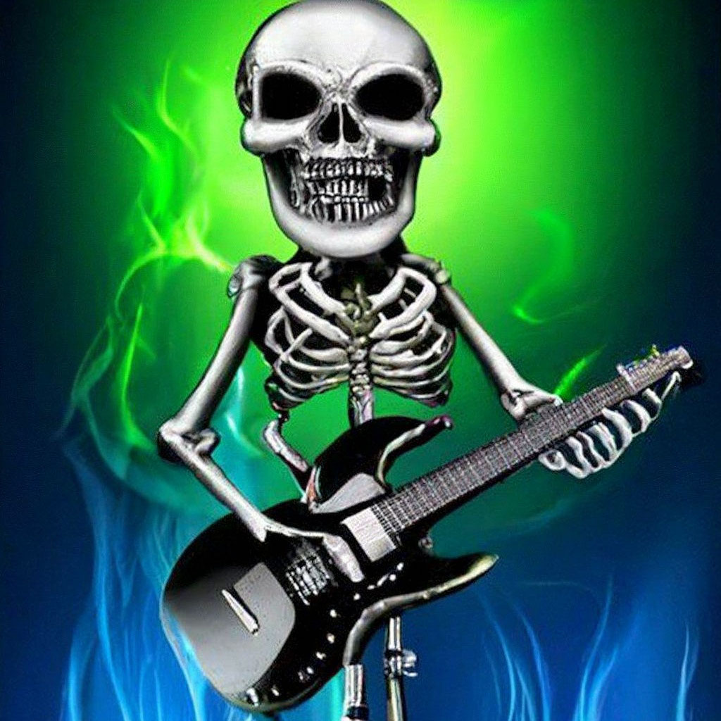 «Скелет рокер на сцене с гитарой, …» — создано в Шедевруме