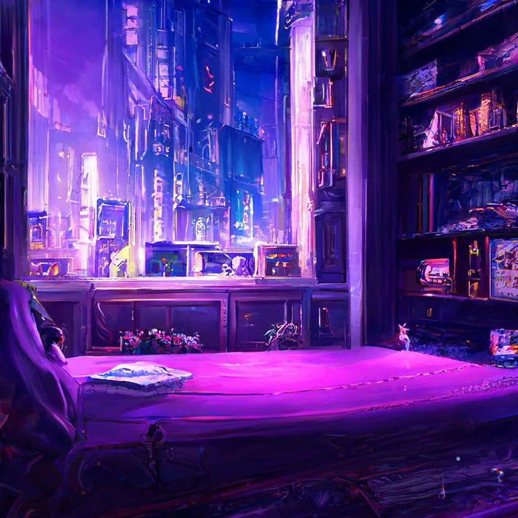 Фон фиолетовая аниме комната на …» — создано в Шедевруме