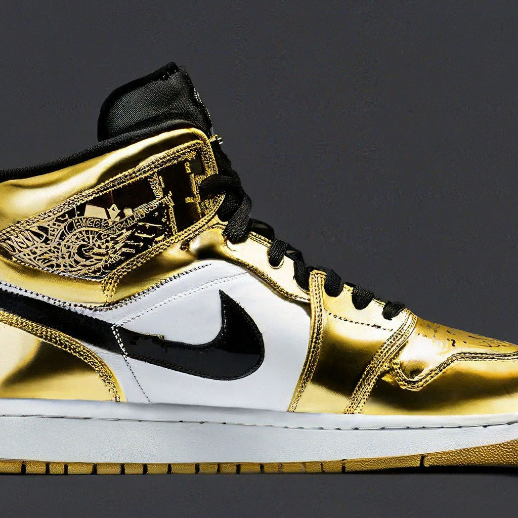 Nike Jordan Gold Black on White image created in Shedevrum