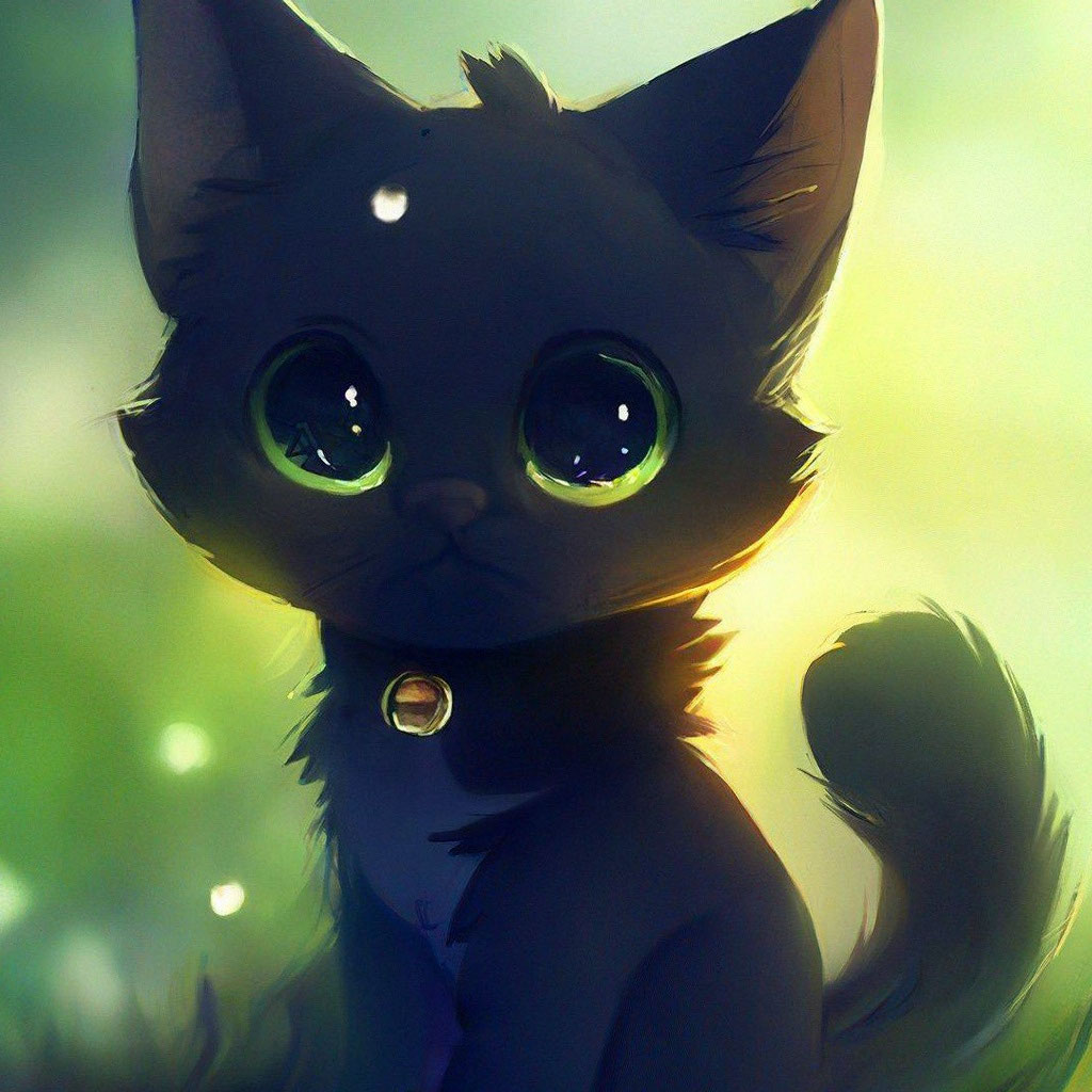 Милый котик няшка чёрный арт …» — создано в Шедевруме