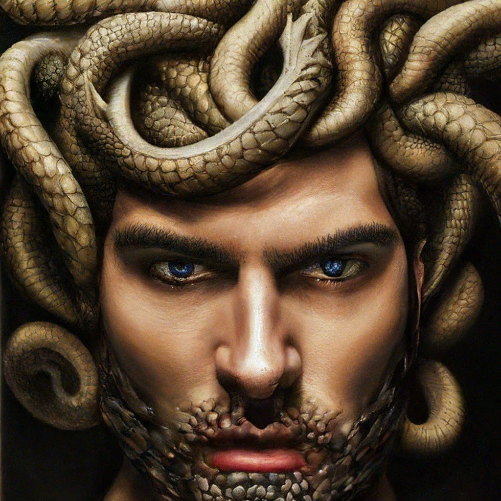 Прическа медуза мужская "Male medusa gorgon" - image created in Shedevrum