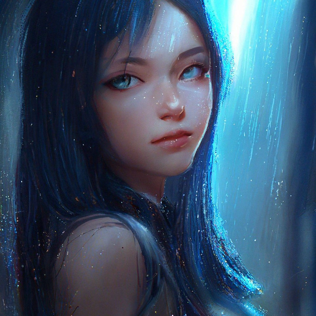 Япония девушка голубой свет дождь» — создано в Шедевруме