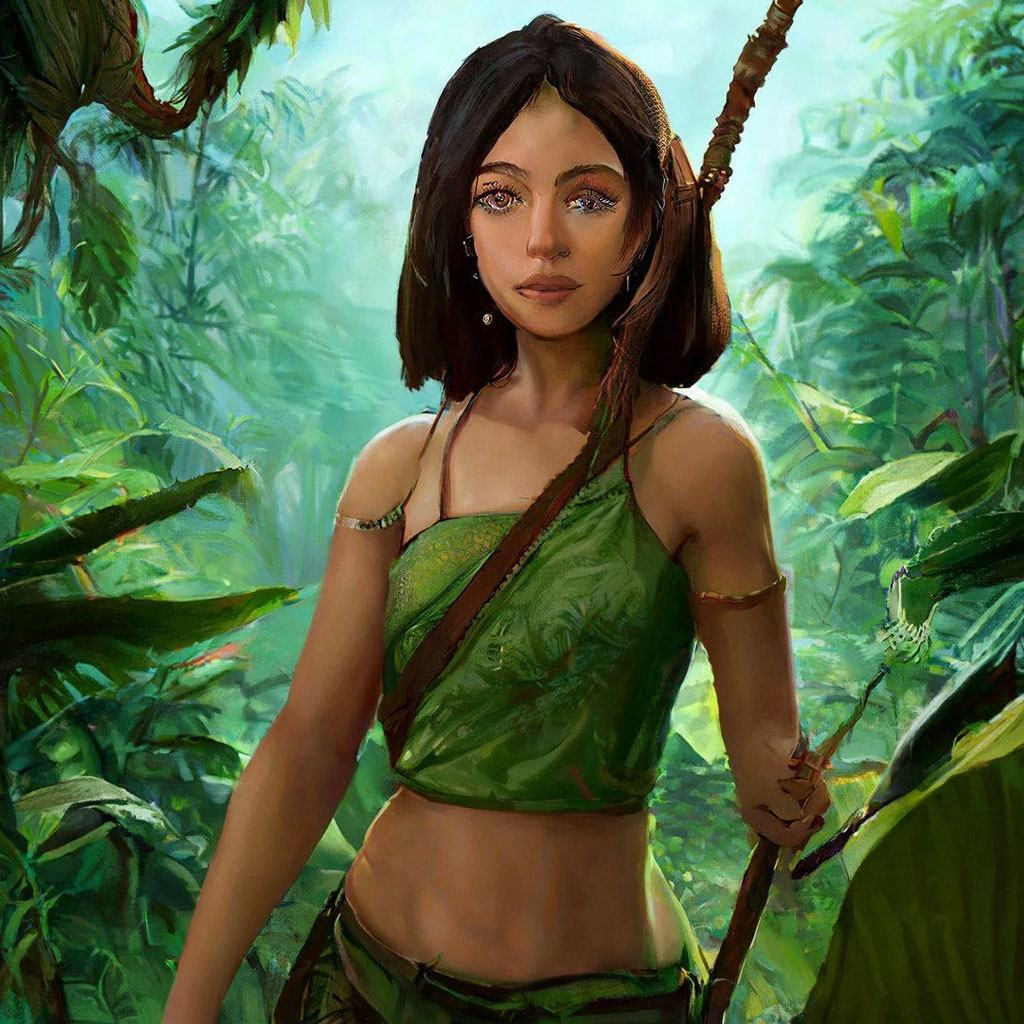 «Девушка в джунглях, держит в руках…» — создано в Шедевруме
