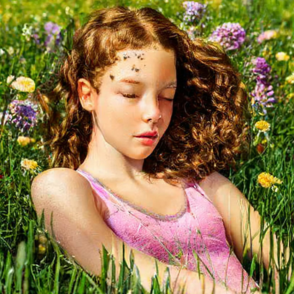 «Красивая девушка загорает на траве, …» — создано в Шедевруме