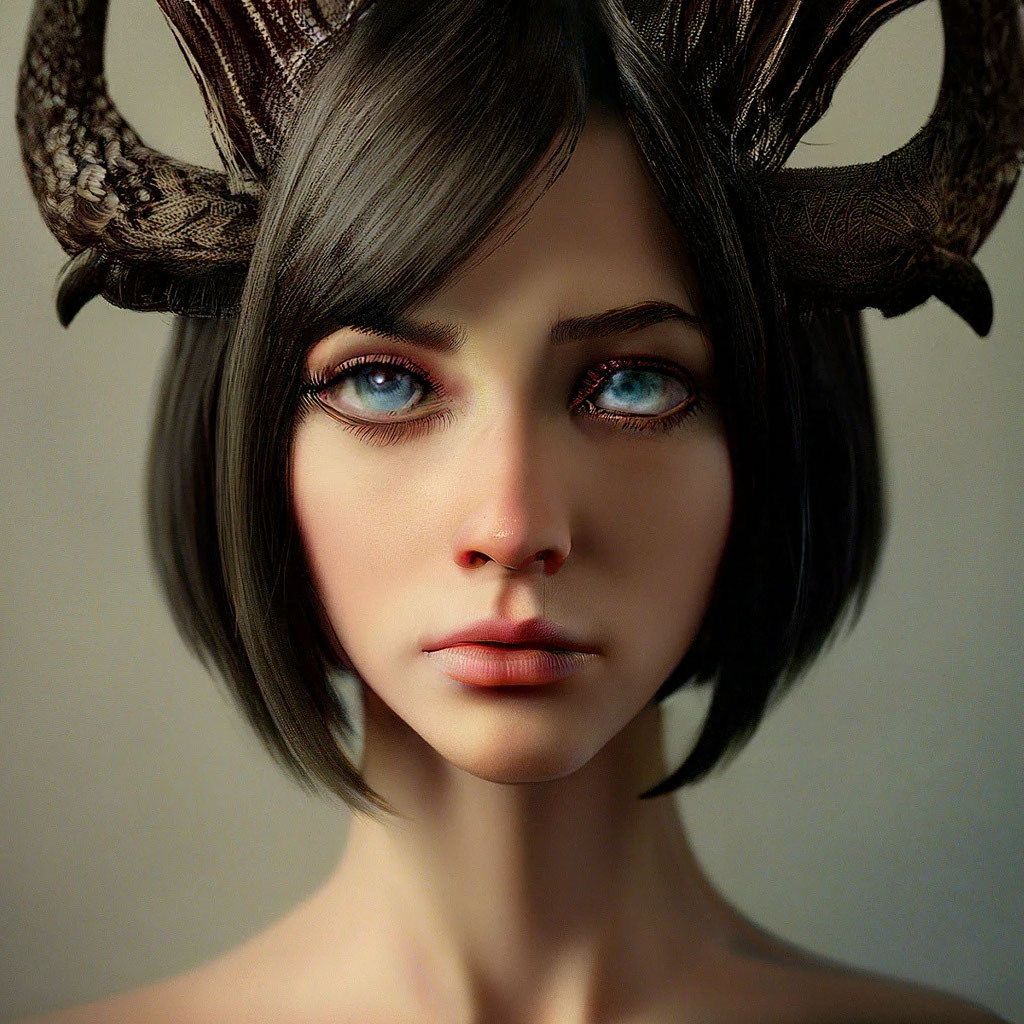 Красивая девушка с рогами на голове…» — создано в Шедевруме