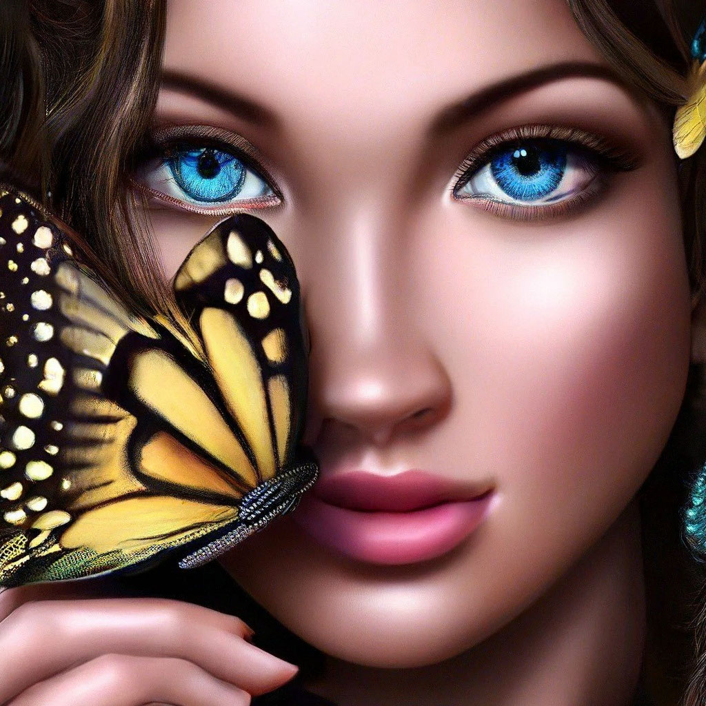 «Красивая реалистичная девушка + бабочка…» — создано в Шедевруме