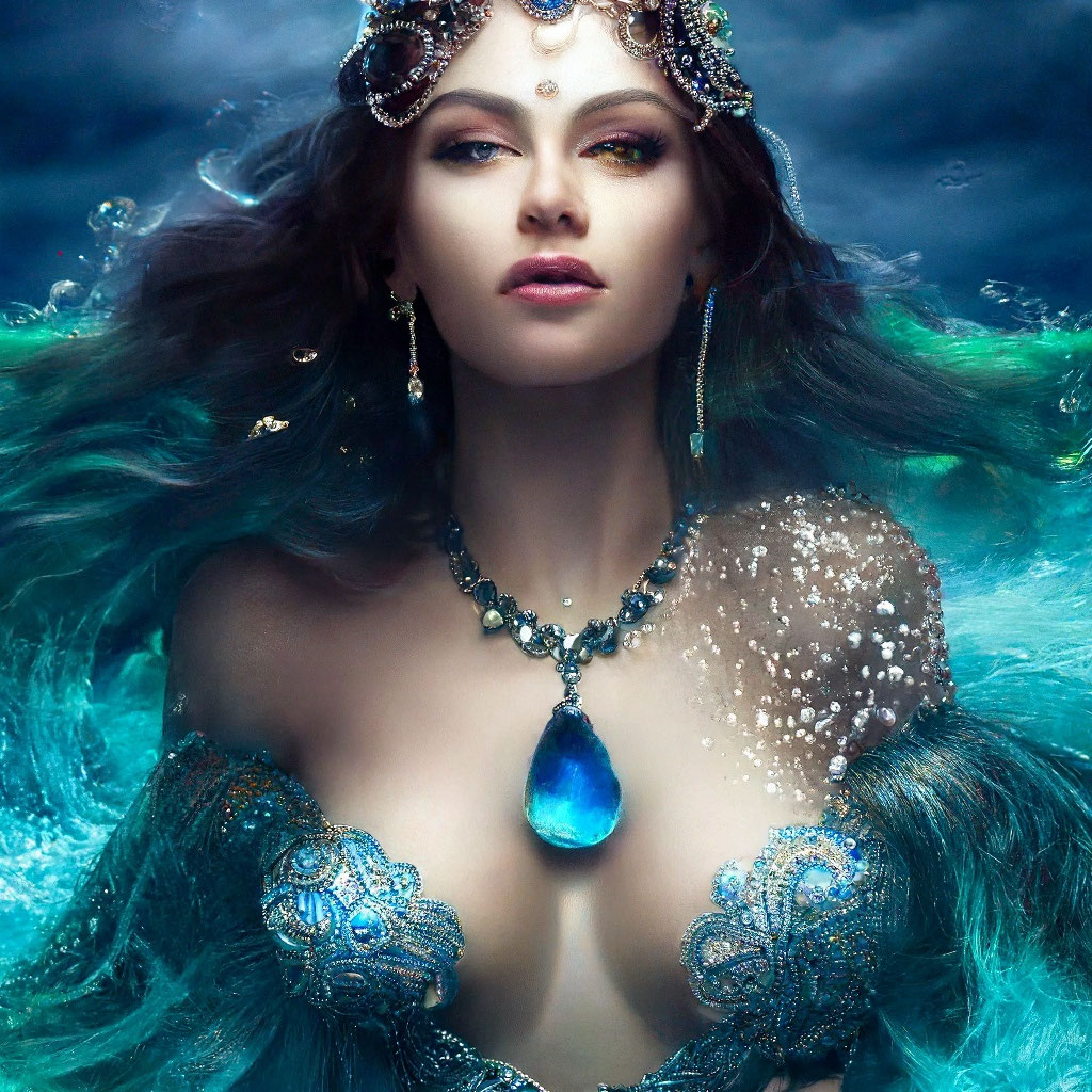 Красивая девушка повелительница океана…» — создано в Шедевруме