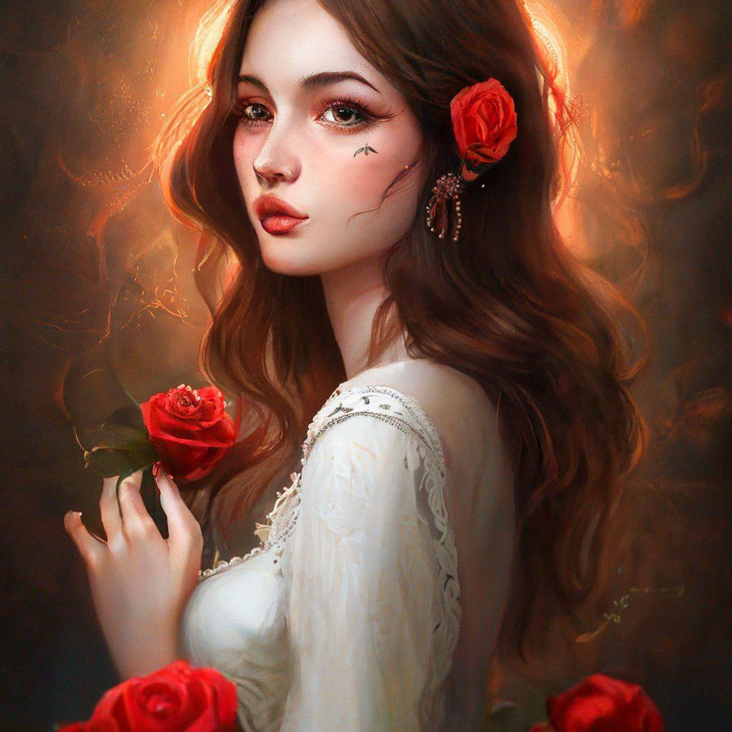Красивая девушка с розами» — создано в Шедевруме