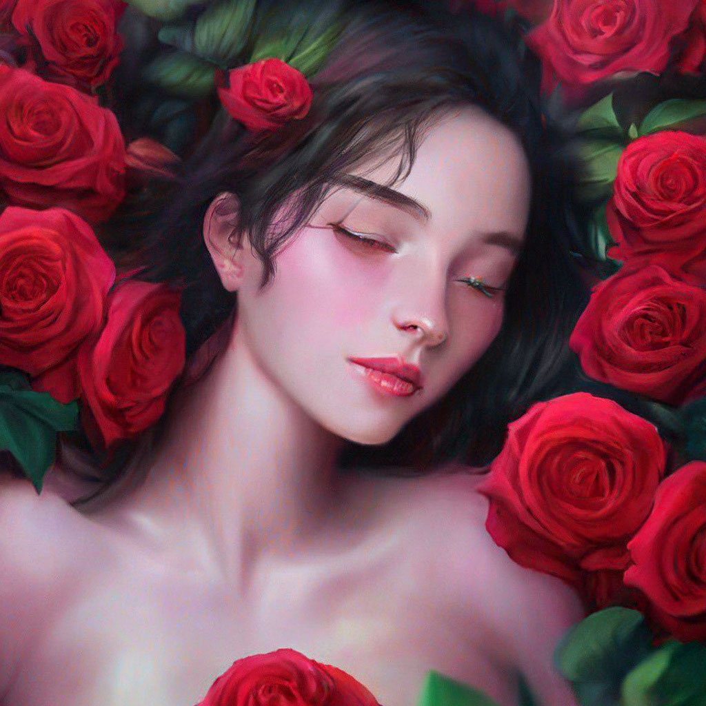 Красивая девушка купается в розах, …» — создано в Шедевруме