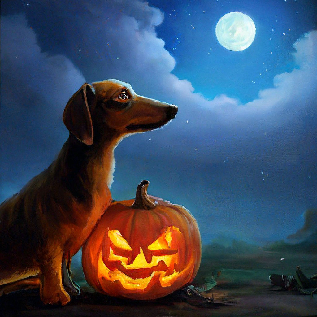 «Такса + тыква» — картинка создана в Шедевруме