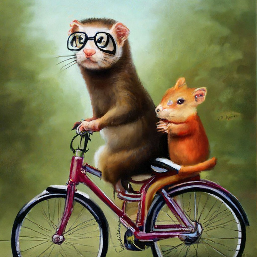 «Хорек в очках едет на велосипеде, …» — создано в Шедевруме