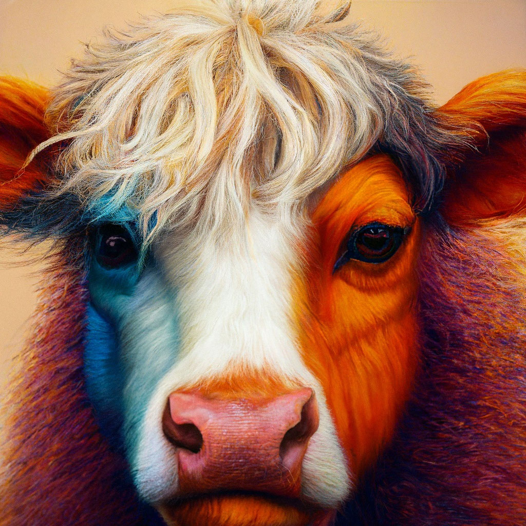 Жизнерадостная корова, трехцветная …» — создано в Шедевруме