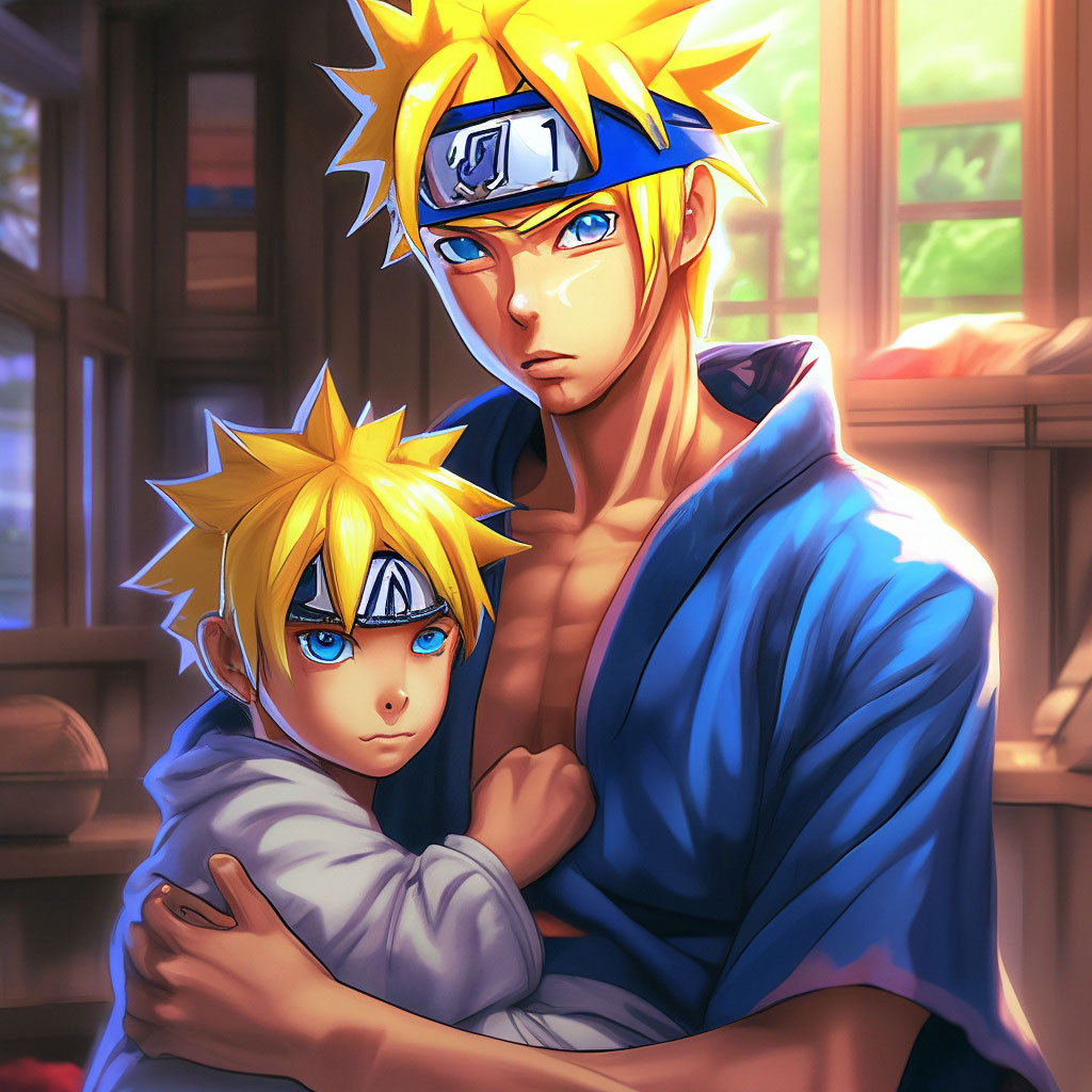 Наруто держит своего сына боруто киберреализм RTX глаза реализм" - кар...