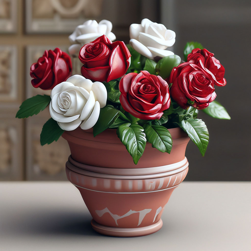 «Розы в глиняном горшке, белая и …» — создано в Шедевруме