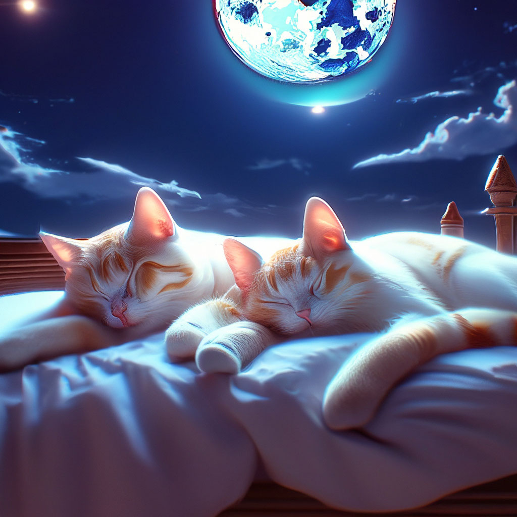 Спящие коты под яркой луной в 3 d» — создано в Шедевруме
