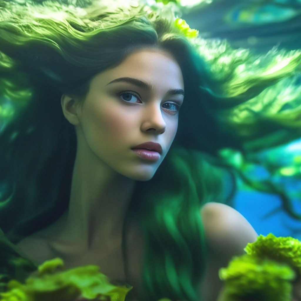 «Девушка русалка , нежное лицо, зелё…» — создано в Шедевруме