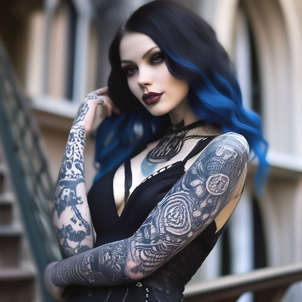Красивая девушка гот в татуировках» — создано в Шедевруме