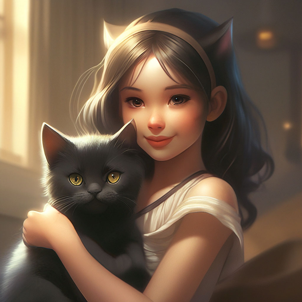Девочка с котом картинка